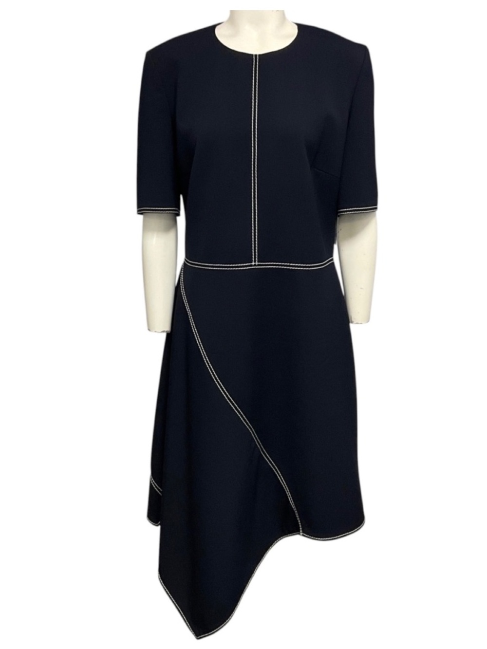 Stella McCartney Navy Blue / White Contrast Stitching Short Sleeved Asymmetric